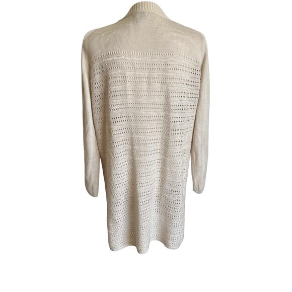 Gap Cardigan Women's Size Large Beige Open Knit Cotton Blend Boho Coastal Long - Picture 5 of 10